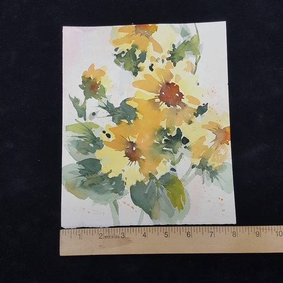 Sunflowers yellow watercolor original - Picture 2 of 3